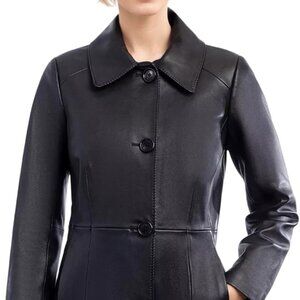 Anne Klein Women's Black Button-Front Genuine Leather Jacket Sz PXS Mint